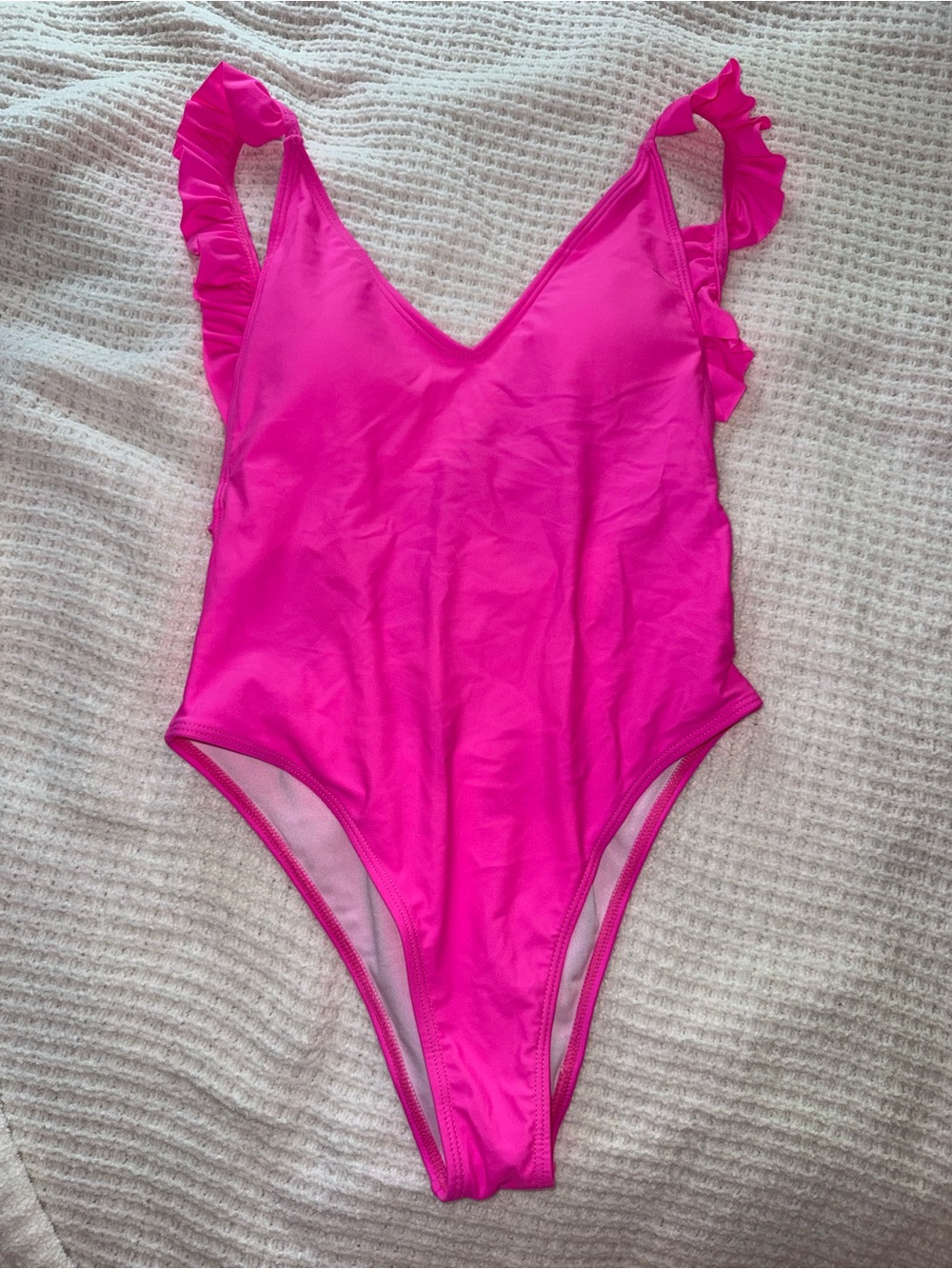SHEIN Hot Pink Ruffle Strap One-Piece Swimsuit